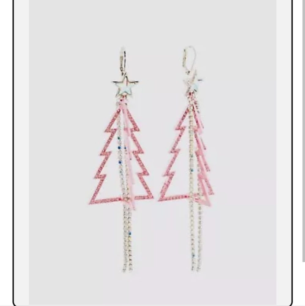 Betsey Johnson Pink Star Christmas Tree Earrings NWT